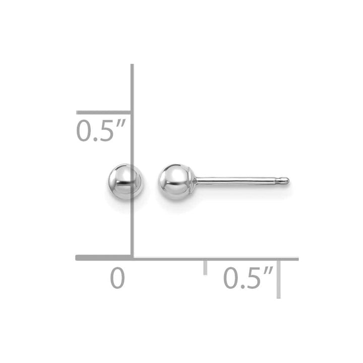 14K White Gold Madi K Polished 3mm Ball Post Earrings, view 4 of 5