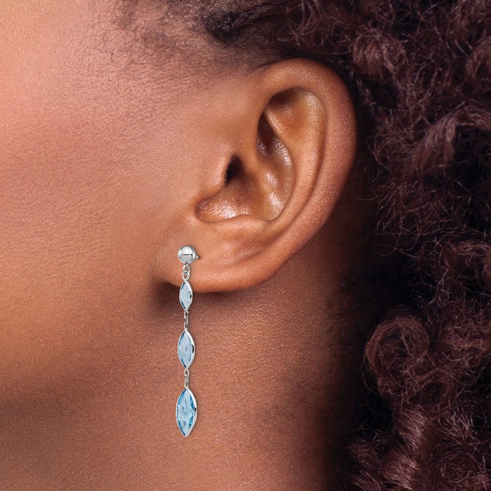 14K White Gold Marquise Blue Topaz Dangle Post Earrings, view 3 of 4