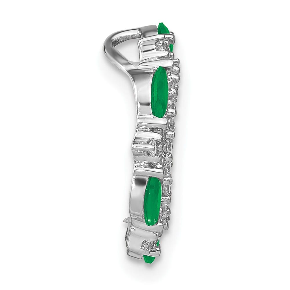 14K White Gold Marquise Emerald and Diamond Circle Chain Slide