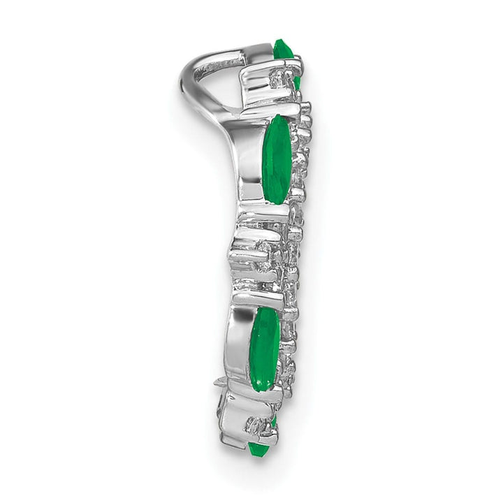 14K White Gold Marquise Emerald and Diamond Circle Chain Slide
