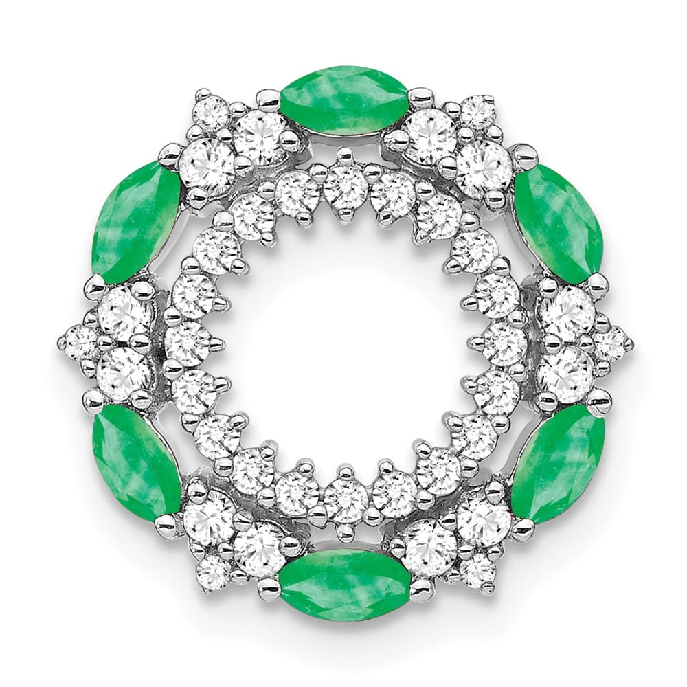 14K White Gold Marquise Emerald and Diamond Circle Chain Slide