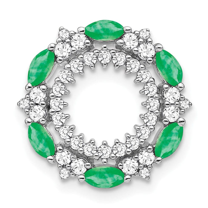 14K White Gold Marquise Emerald and Diamond Circle Chain Slide