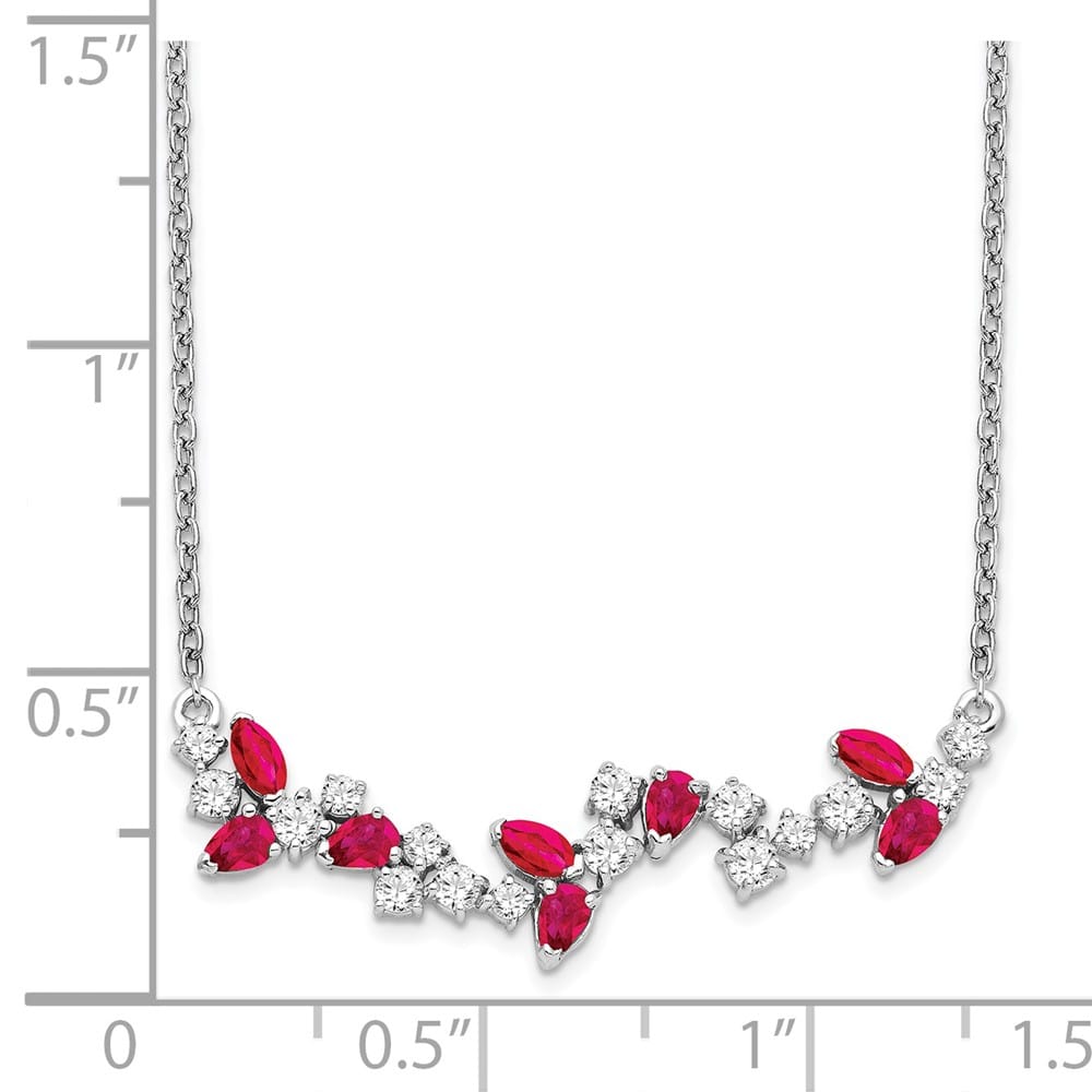 14K White Gold Marquise Ruby and Diamond 18 Inch Floral Bar Necklace