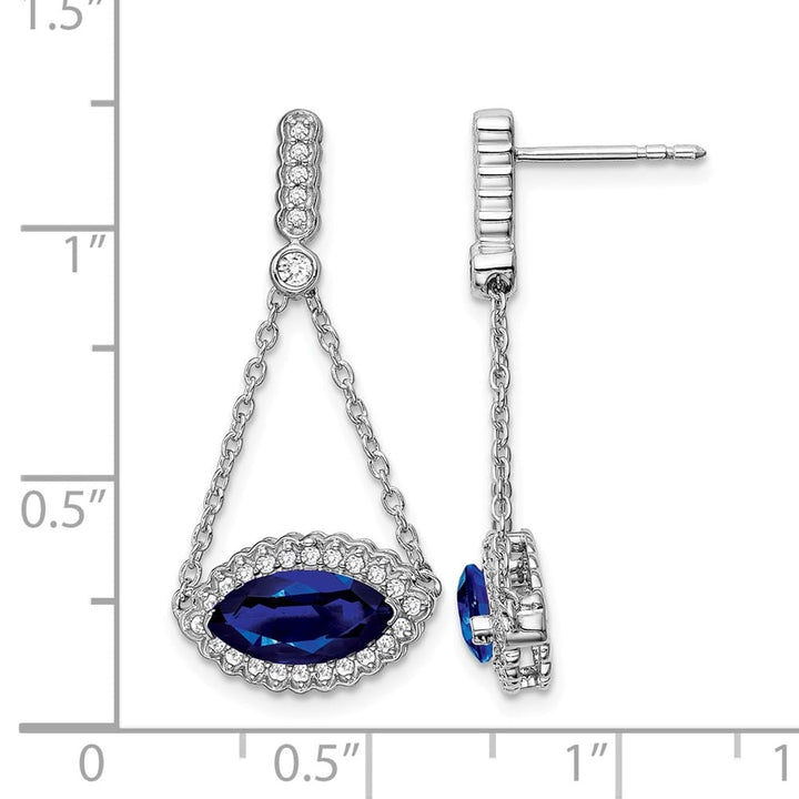 14K White Gold Marquise Sapphire Diamond Chain Dangle Post Earrings, view 4 of 4