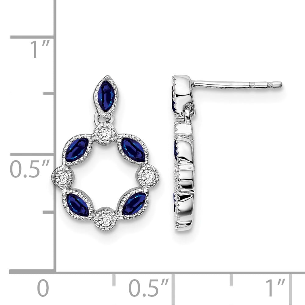 14K White Gold Marquise Sapphire Diamond Circle Dangle Post Earrings, view 4 of 4