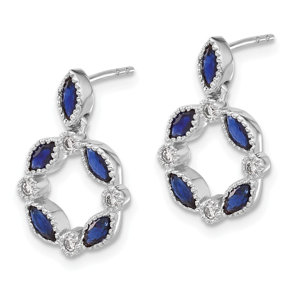14K White Gold Marquise Sapphire Diamond Circle Dangle Post Earrings, view 2 of 4