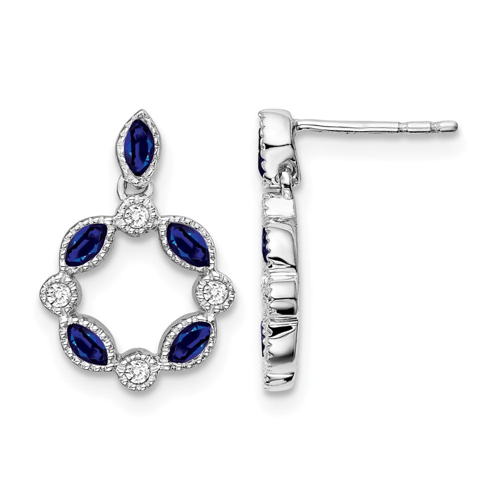14K White Gold Marquise Sapphire Diamond Circle Dangle Post Earrings, view 1 of 4