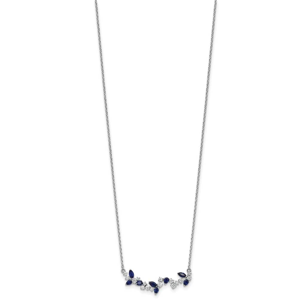 14K White Gold Marquise Sapphire Diamond Floral Bar 18 inch Necklace