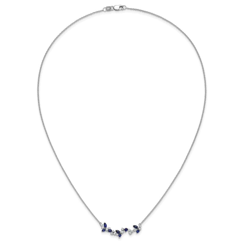 14K White Gold Marquise Sapphire Diamond Floral Bar 18 inch Necklace