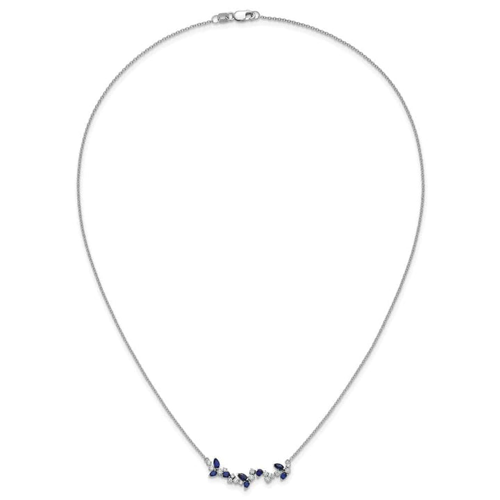 14K White Gold Marquise Sapphire Diamond Floral Bar 18 inch Necklace