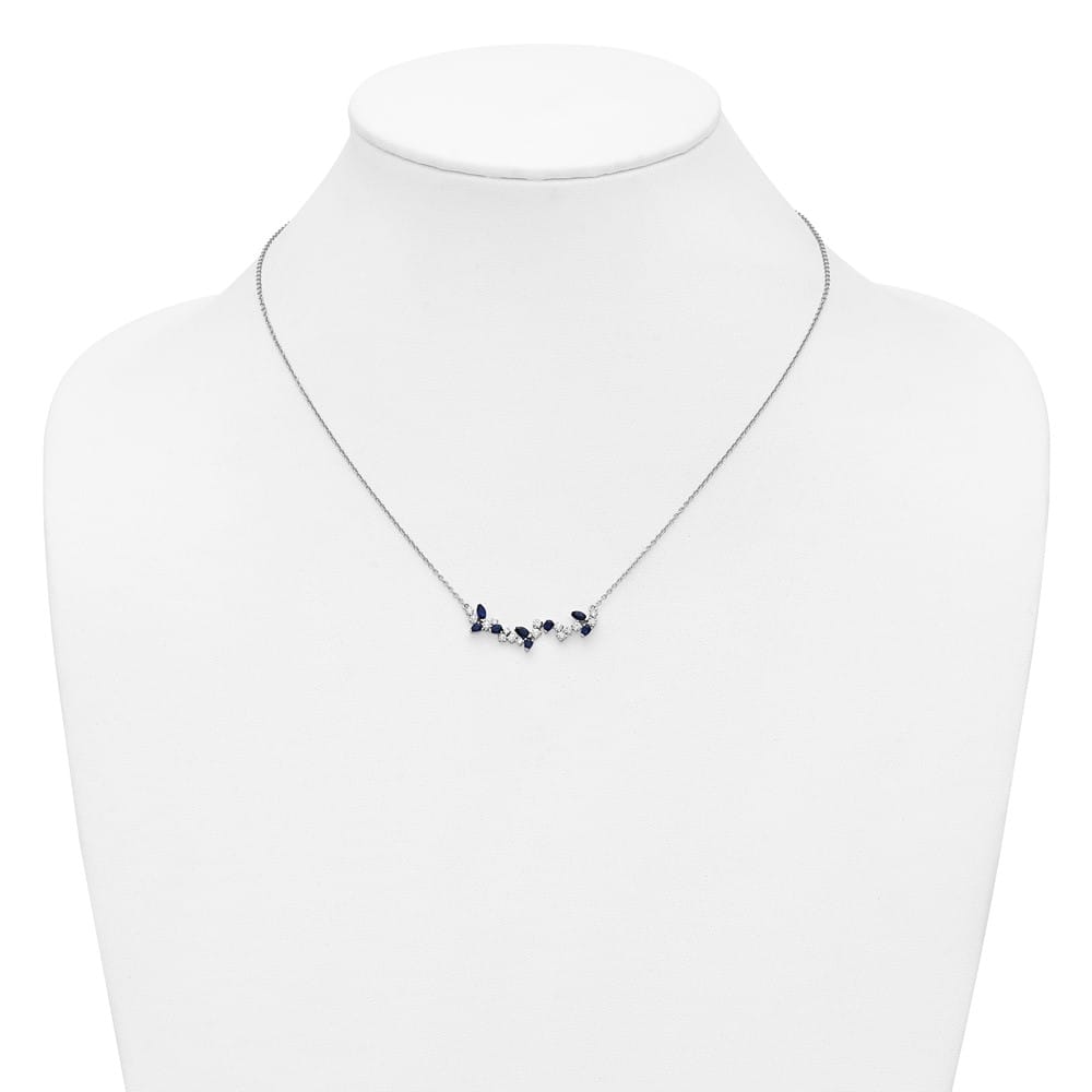 14K White Gold Marquise Sapphire Diamond Floral Bar 18 inch Necklace