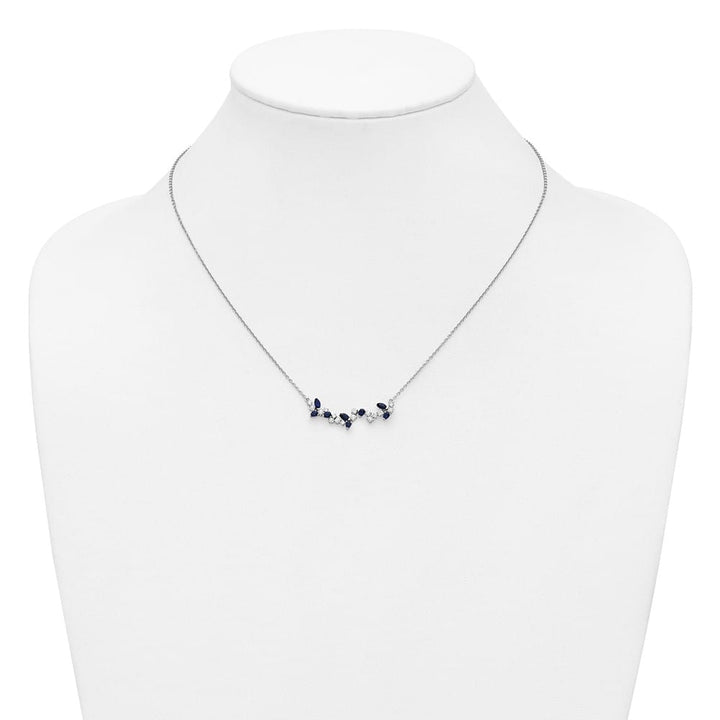 14K White Gold Marquise Sapphire Diamond Floral Bar 18 inch Necklace