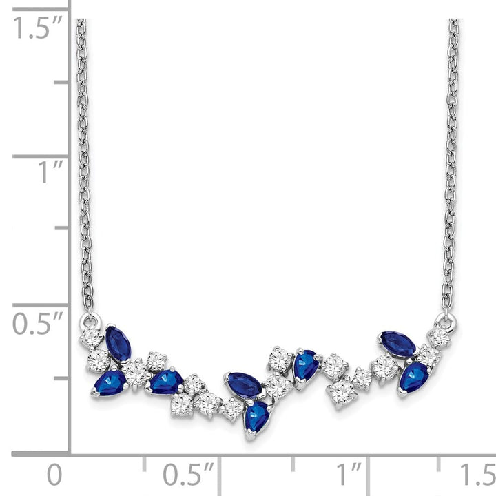 14K White Gold Marquise Sapphire Diamond Floral Bar 18 inch Necklace