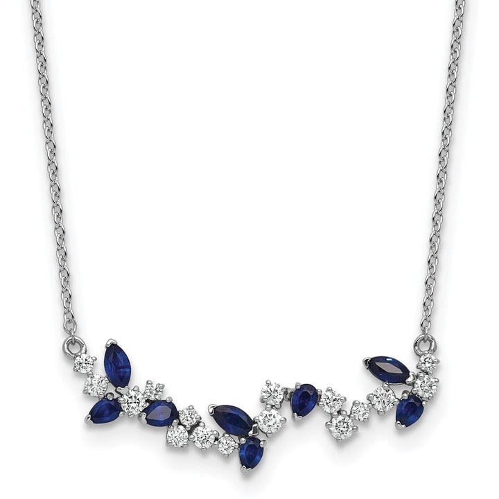 14K White Gold Marquise Sapphire Diamond Floral Bar 18 inch Necklace