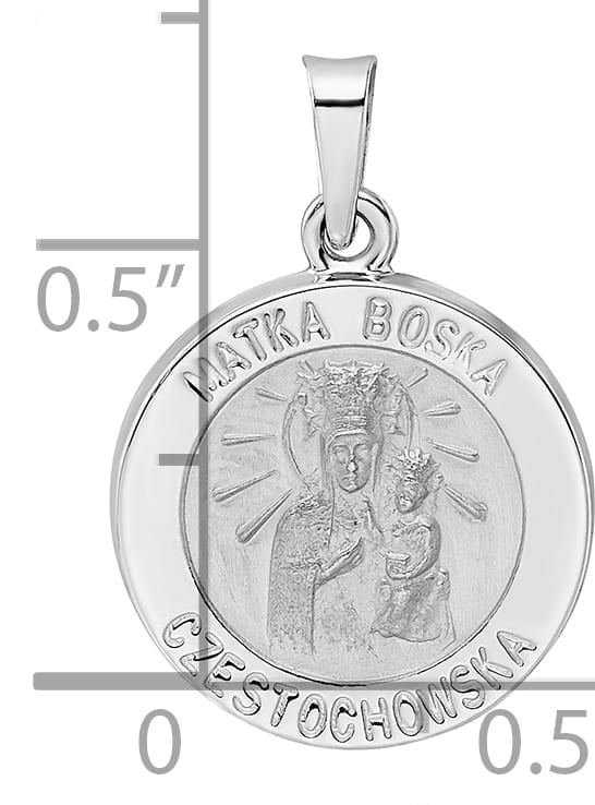 14K White Gold Matka Boska Czestochowska Medal Reversible Round