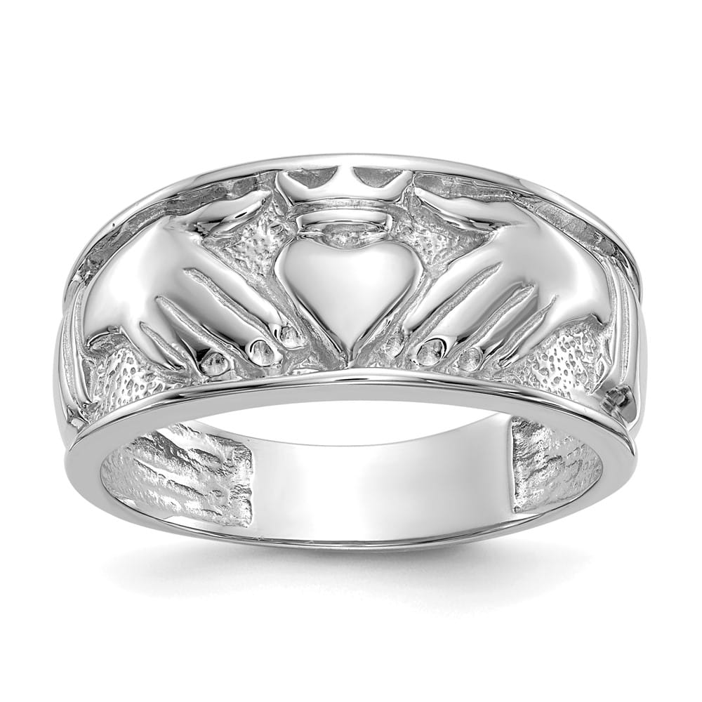 14k White Gold Men's Polished Claddagh Band