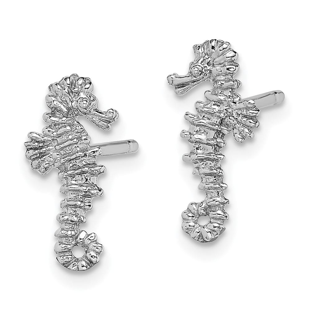 14K White Gold Mini Seahorse Post Earrings, view 2 of 4