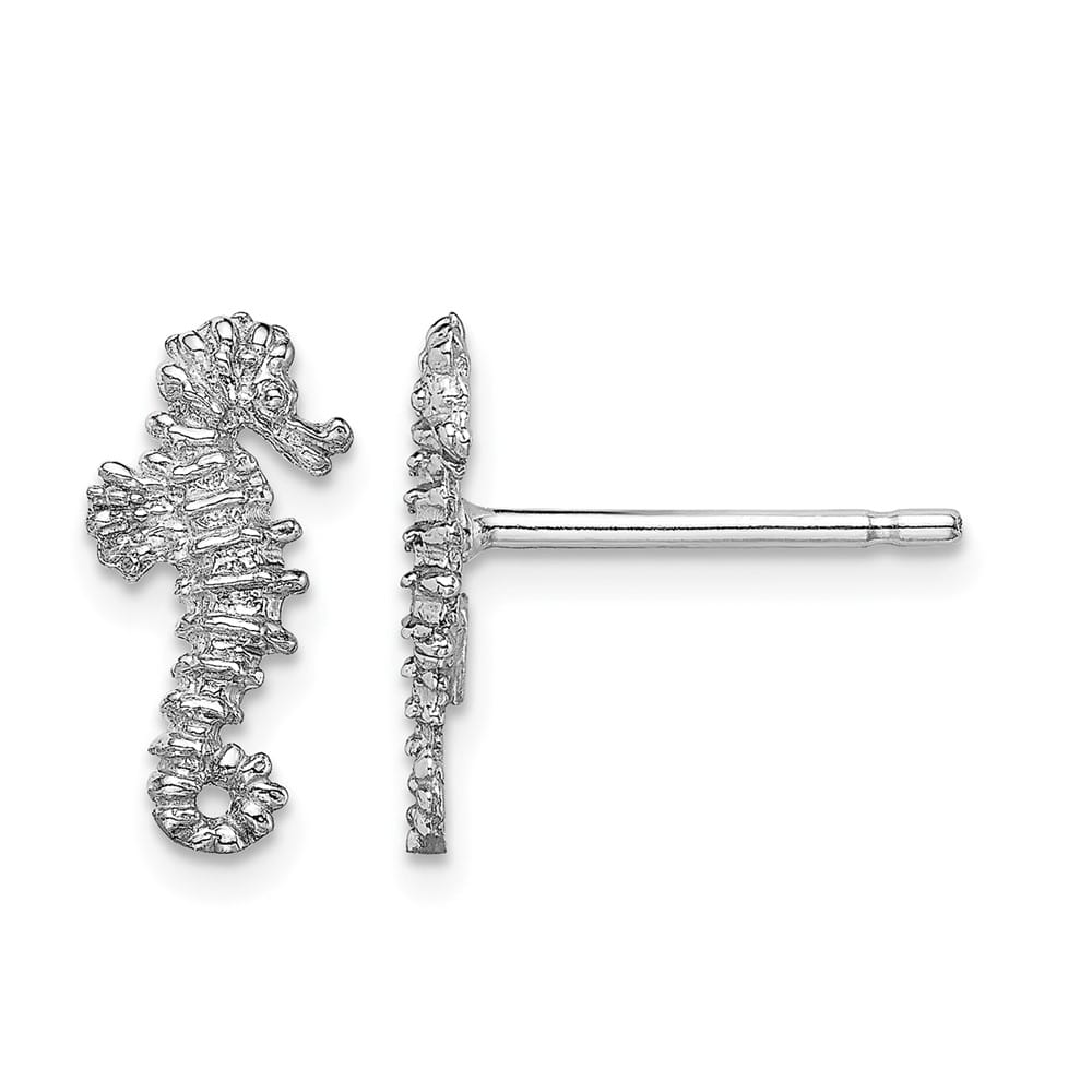 14K White Gold Mini Seahorse Post Earrings, view 1 of 4