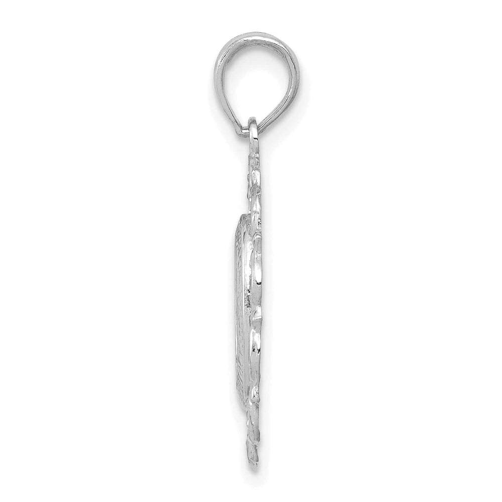 14K White Gold Miraculous Medal Scalloped Edge Oval Pendant