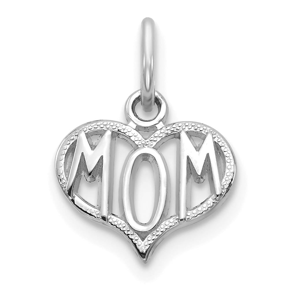 14K White Gold MOM Heart Charm