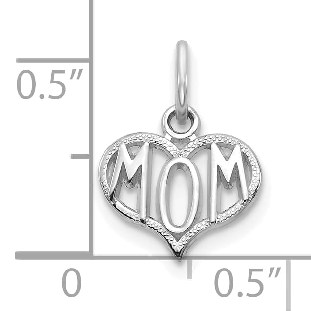 14K White Gold MOM Heart Charm