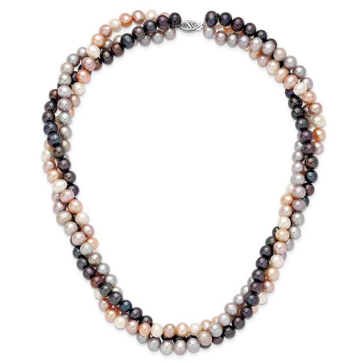 14K White Gold Multi-Color Cultured Pearl 3-Strand 18 inch Necklace
