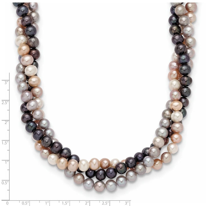 14K White Gold Multi-Color Cultured Pearl 3-Strand 18 inch Necklace