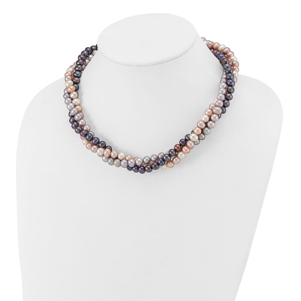 14K White Gold Multi-Color Cultured Pearl 3-Strand 18 inch Necklace