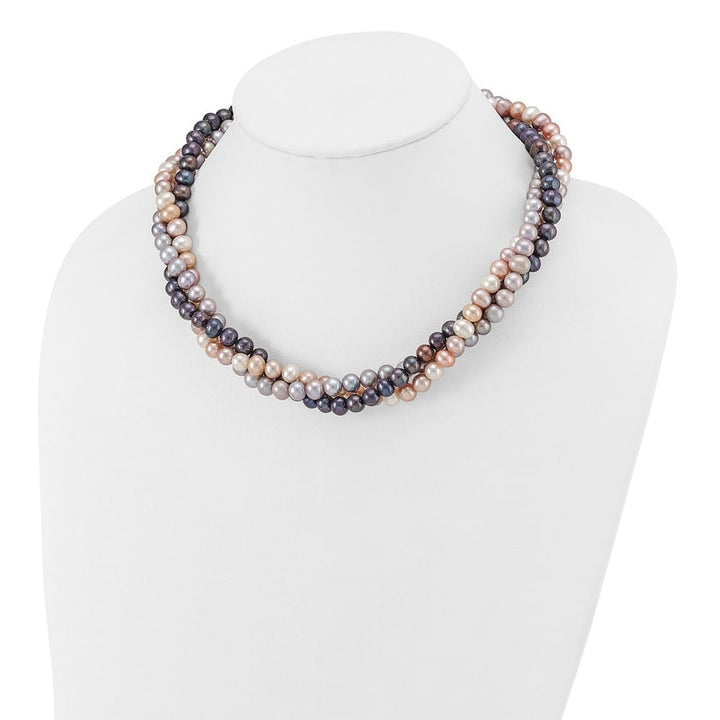 14K White Gold Multi-Color Cultured Pearl 3-Strand 18 inch Necklace