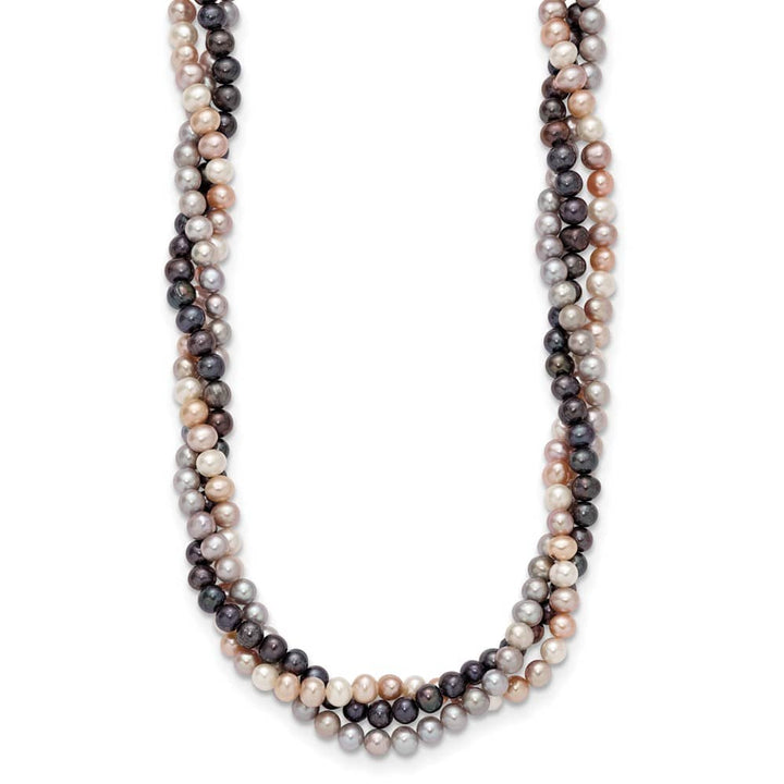 14K White Gold Multi-Color Cultured Pearl 3-Strand 18 inch Necklace