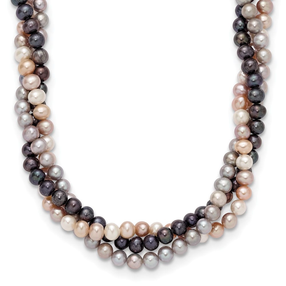 14K White Gold Multi-Color Cultured Pearl 3-Strand 18 inch Necklace