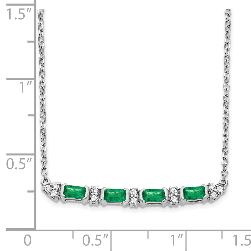 14K White Gold Octagon Emerald and Diamond Bar 18 inch Necklace