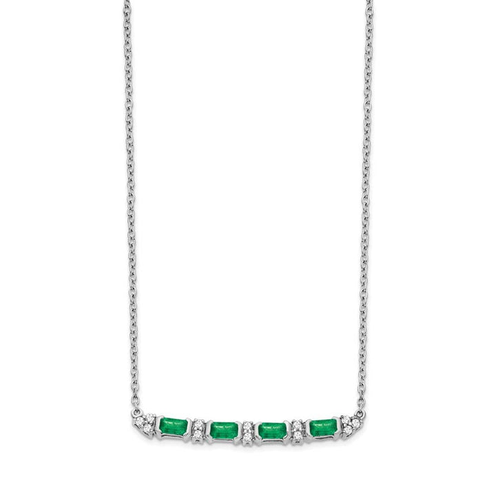 14K White Gold Octagon Emerald and Diamond Bar 18 inch Necklace