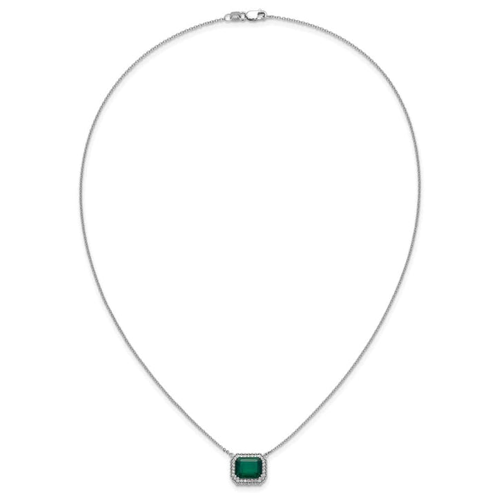 14K White Gold Octagon Lab Created Emerald Diamond 18 inch Necklace