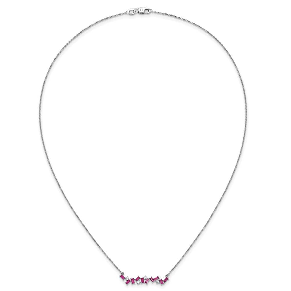 14K White Gold Octagon Ruby and Diamond 18 Inch Bar Necklace