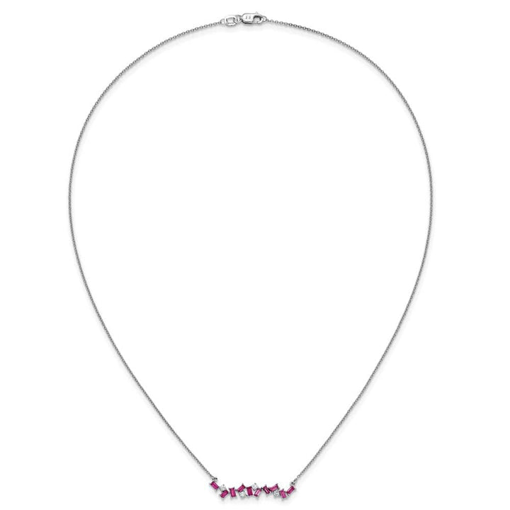 14K White Gold Octagon Ruby and Diamond 18 Inch Bar Necklace