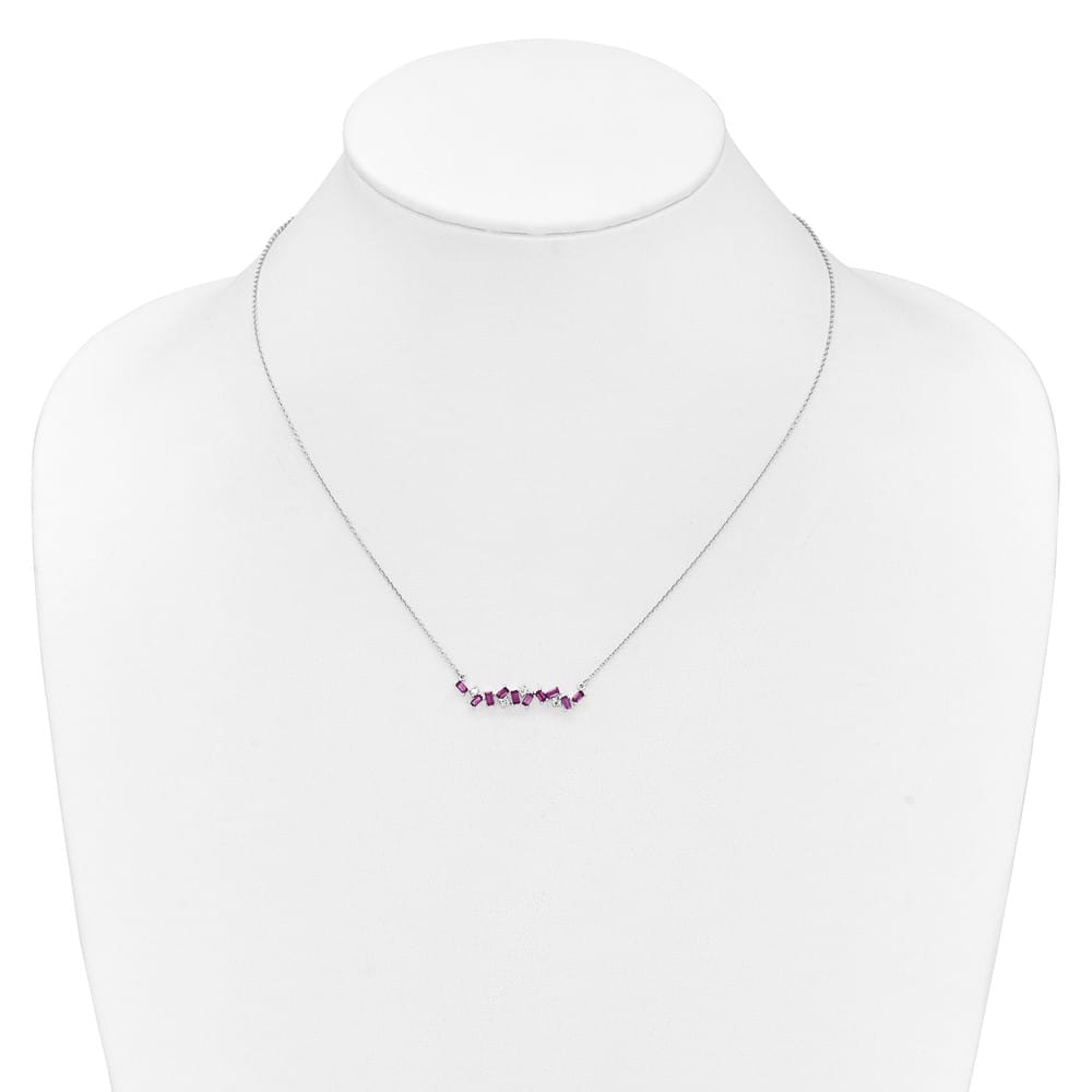 14K White Gold Octagon Ruby and Diamond 18 Inch Bar Necklace