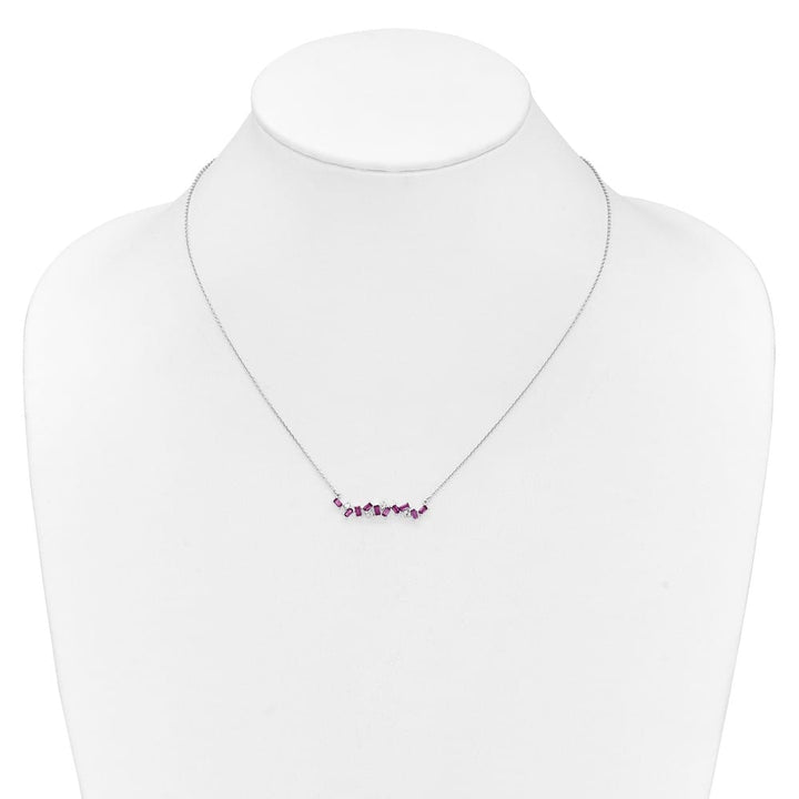 14K White Gold Octagon Ruby and Diamond 18 Inch Bar Necklace