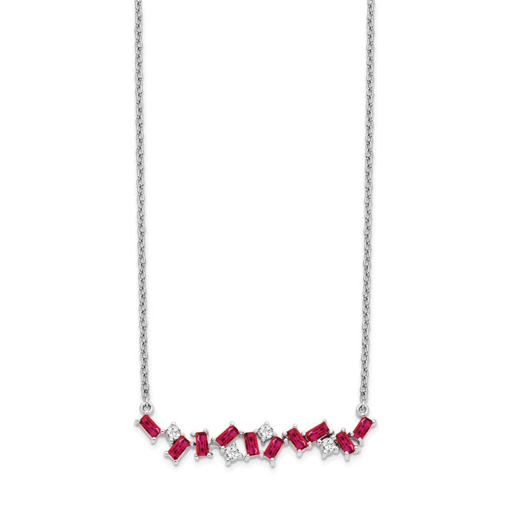 14K White Gold Octagon Ruby and Diamond 18 Inch Bar Necklace