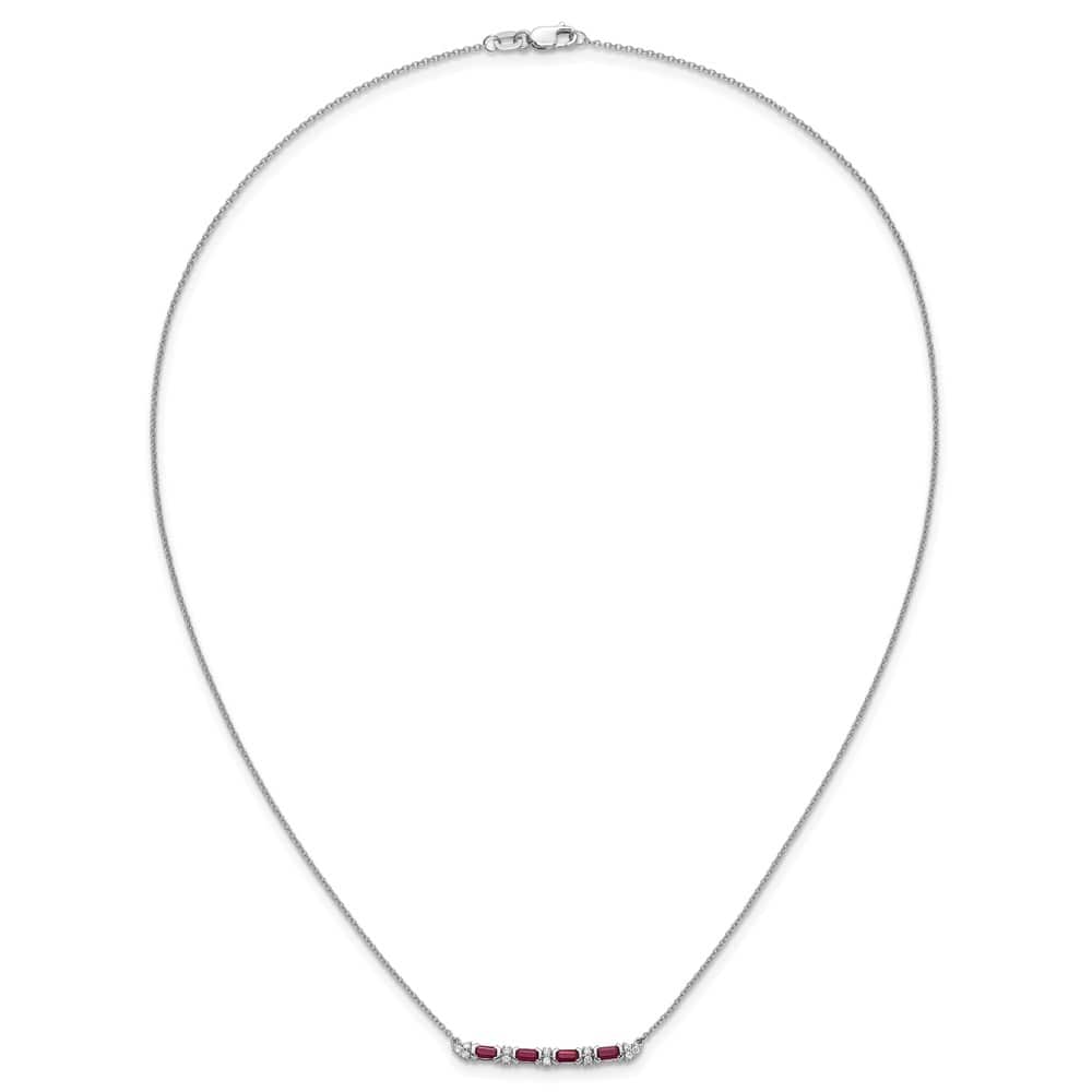 14K White Gold Octagon Ruby and Diamond Bar 18 inch Necklace