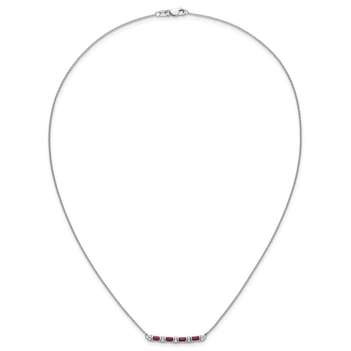 14K White Gold Octagon Ruby and Diamond Bar 18 inch Necklace