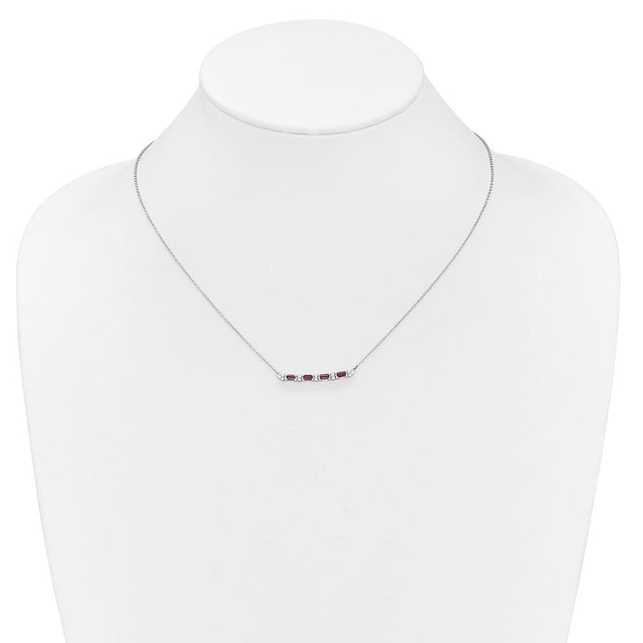 14K White Gold Octagon Ruby and Diamond Bar 18 inch Necklace