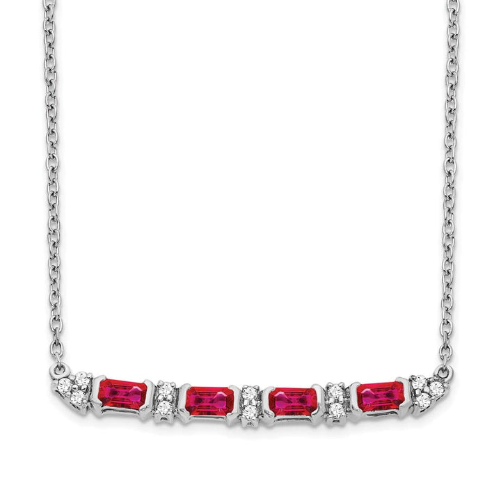14K White Gold Octagon Ruby and Diamond Bar 18 inch Necklace