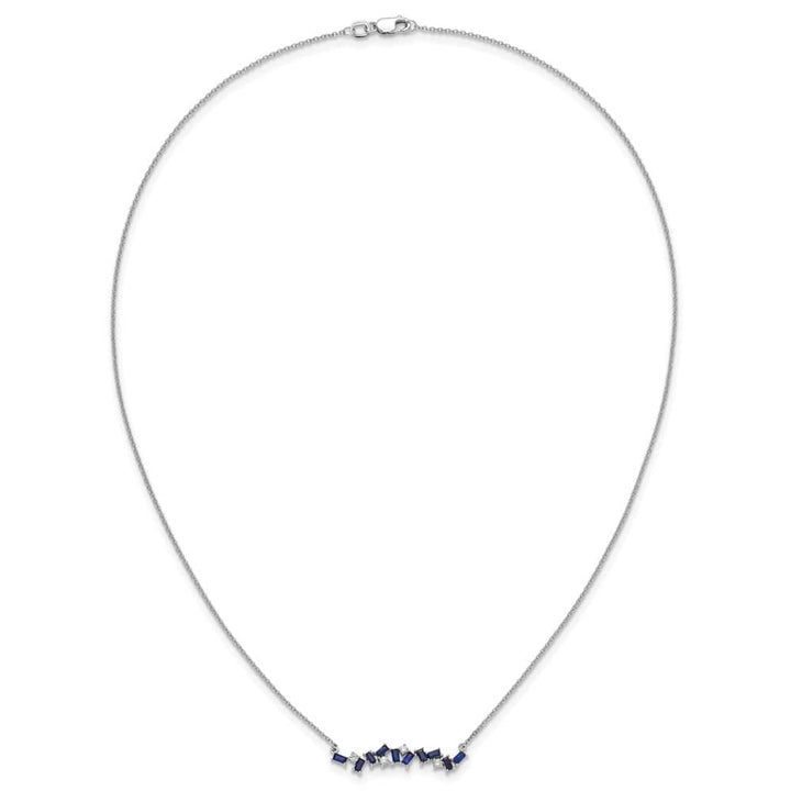 14K White Gold Octagon Sapphire and Diamond Bar 18 inch Necklace
