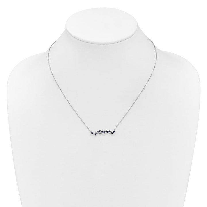 14K White Gold Octagon Sapphire and Diamond Bar 18 inch Necklace