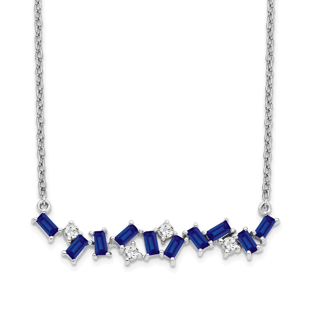 14K White Gold Octagon Sapphire and Diamond Bar 18 inch Necklace