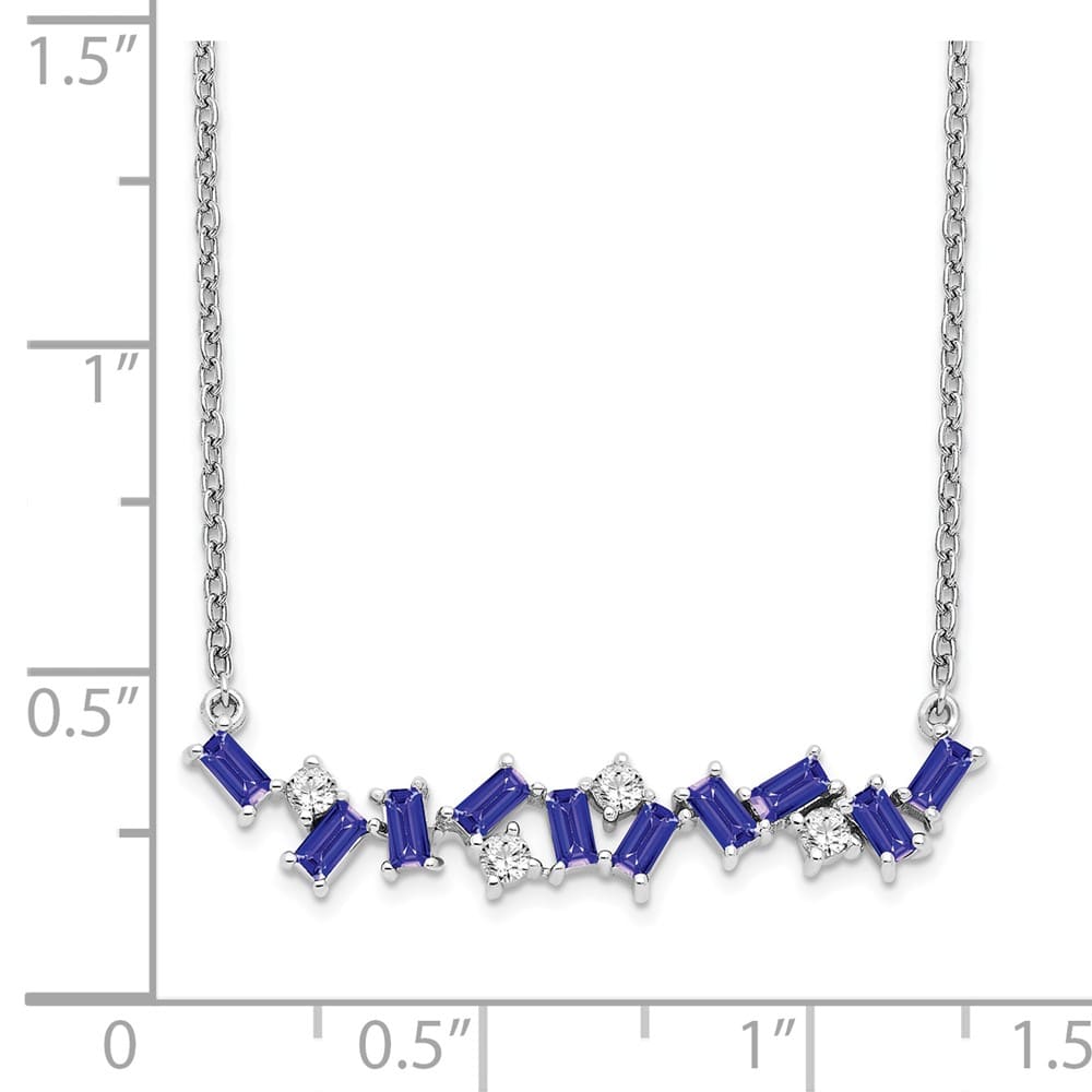 14K White Gold Octagon Tanzanite and Diamond Bar 18 inch Necklace