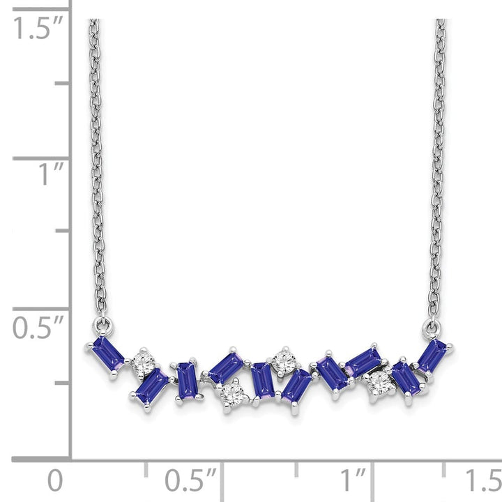 14K White Gold Octagon Tanzanite and Diamond Bar 18 inch Necklace