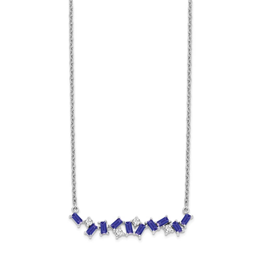 14K White Gold Octagon Tanzanite and Diamond Bar 18 inch Necklace