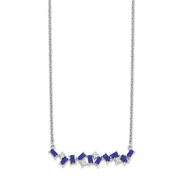 14K White Gold Octagon Tanzanite and Diamond Bar 18 inch Necklace